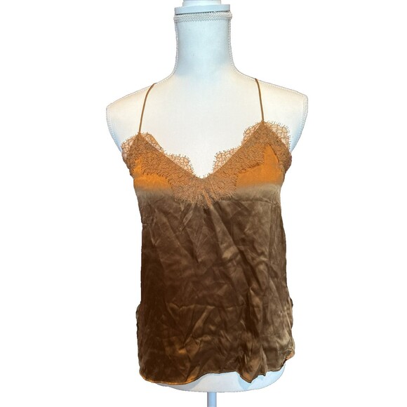 Cami NYC Womens Spaghetti Strap Lace Trim Silk Camisole Top Caramel Size XS - Picture 1 of 10